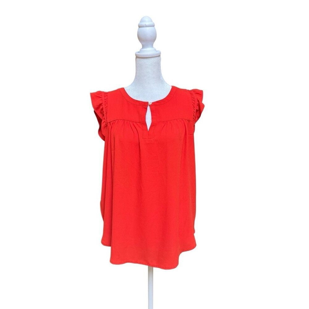 LOFT Red Flutter Sleeve Keyhole Blouse Womens Medium Lightweight Top